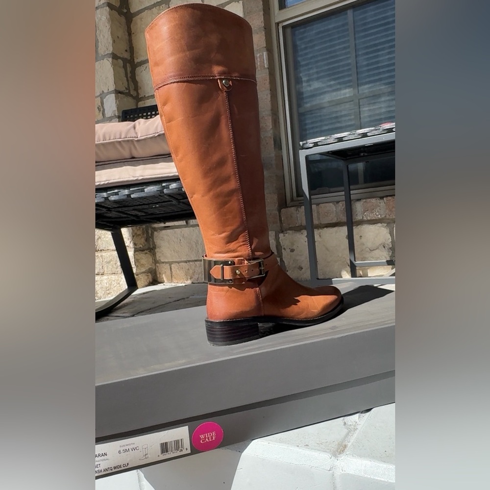 Vince Camuto Jaran Wide Calf Leather Riding Boots Russet Brown Size 6.5 WC